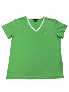 Ralph Lauren Sport Green V-Neck Tee Shirt Women’s L Cotton
